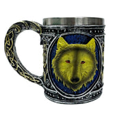 Blue Wolf Tankard – Midnight Alpha Mug with Gold Accents & Stainless Steel Liner